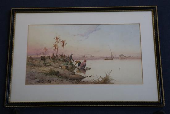 Spyridon Scarvelli (Greek, 1868-1942) Ferry boats at Cairo and Landscape at Ghiseh 11 x 20.5in & 10.5 x 19.5in.